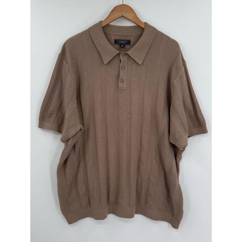 Liverpool Los Angeles Short Sleeve Polo Knit Sweater | Taupe | XXL
